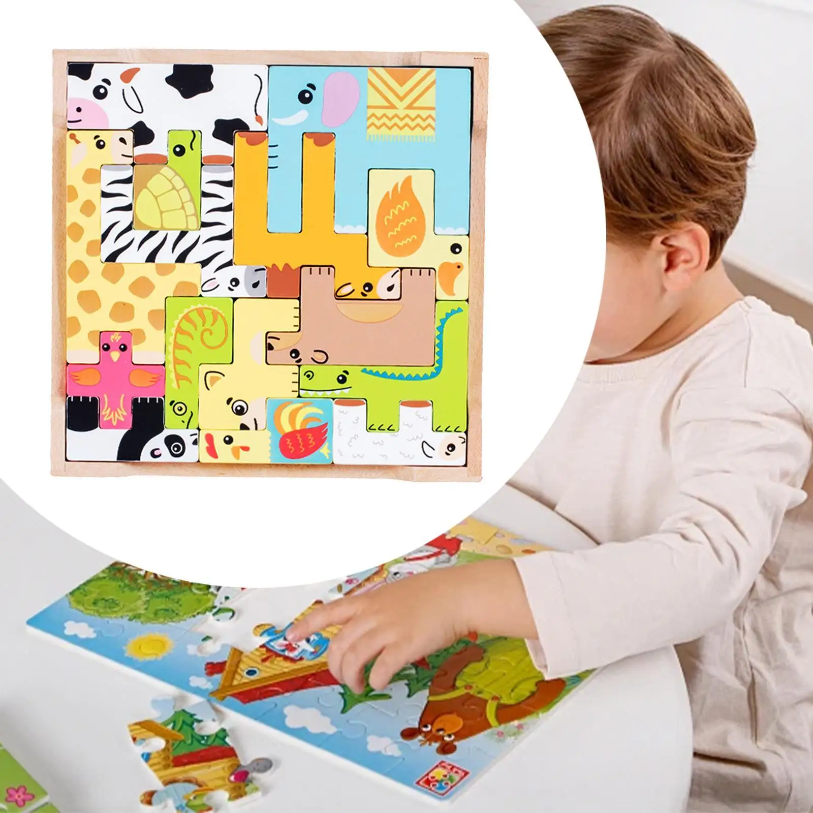 Wooden Blocks Puzzle Educational Tangram Jigsaw for 3+ Years Old Boys Girls