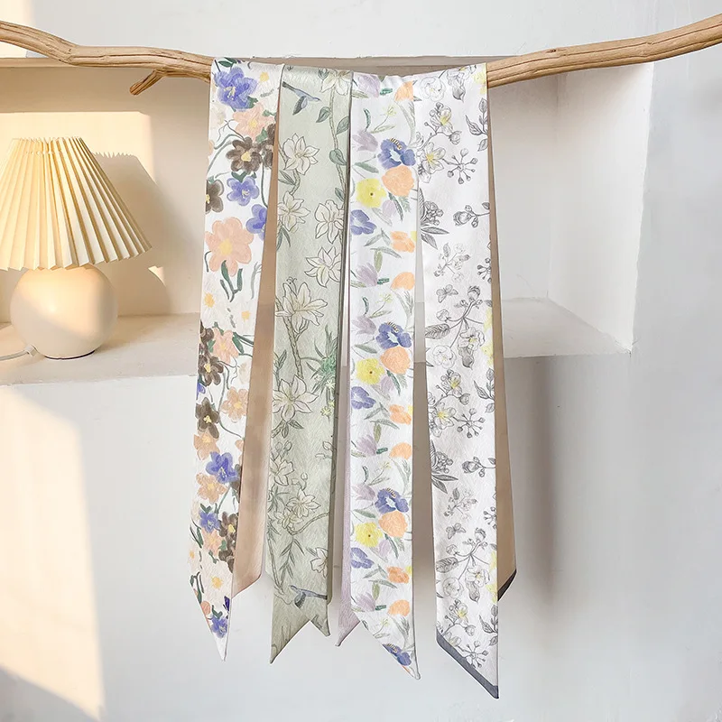 

Trendy floral silk scarf ribbon for women Handbag handle ribbon, shirt scarf, hairband