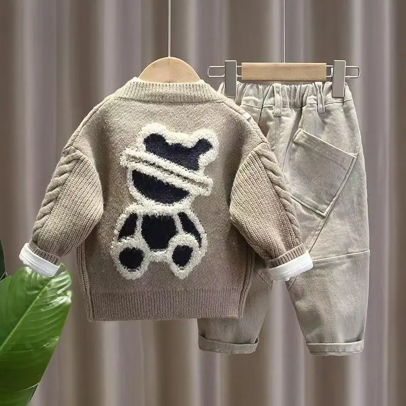 Boys' Autumn Three Piece Set Stylish Children's Knitted Sweater JacketC hildren's Clothing Spring And Autumn Sweater Set