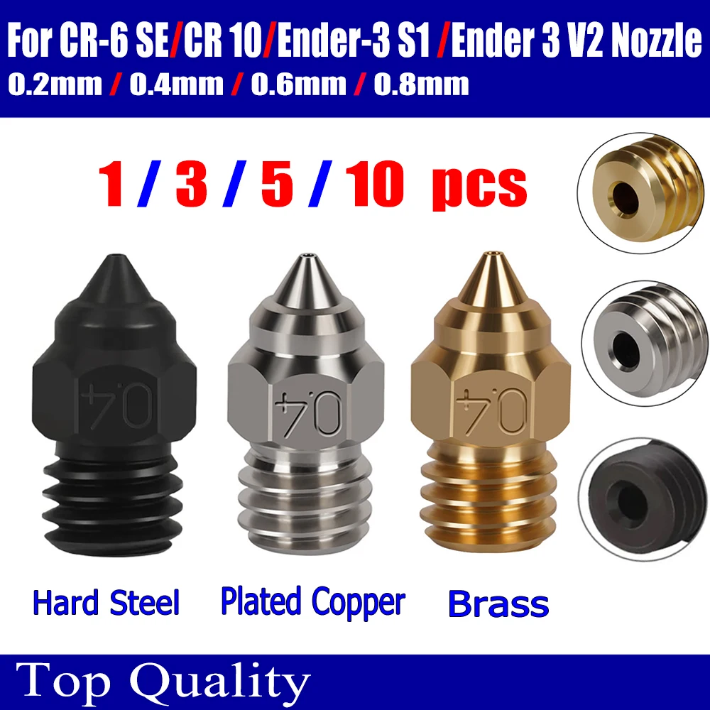 

MK8 Nozzle For CR-6 SE Hard Steel Brass Copper Plated Nozzles for CR6 SE CR5 Pro Ender 3 S1 pro CR10 V2 Ender5 Nozzle 0.4 0.6mm