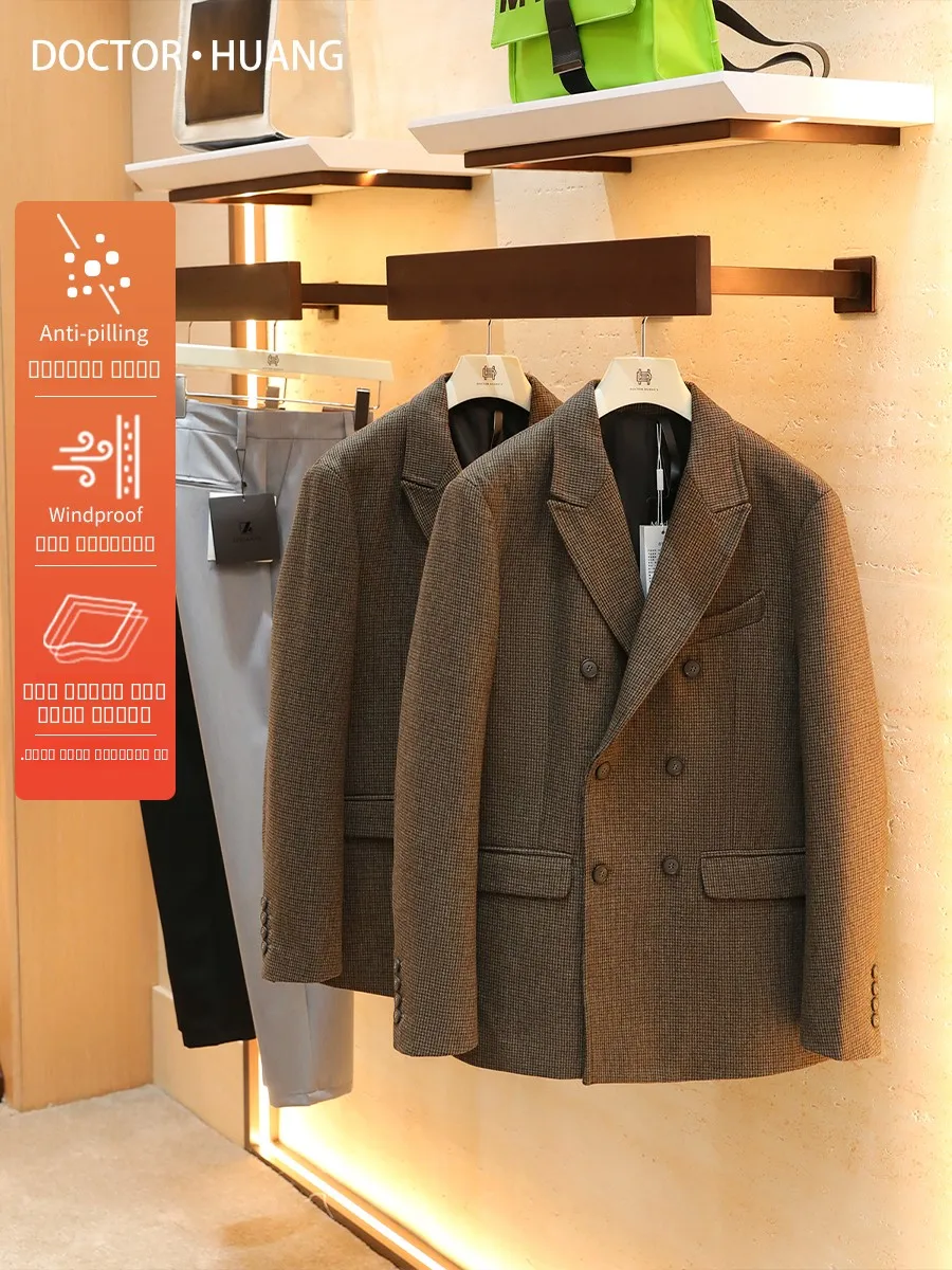 

Мужской высококачественный деловой повседневный костюм из твида и шерсти, двубортный, модный, с длинными рукавами, приталенный, осень 2025