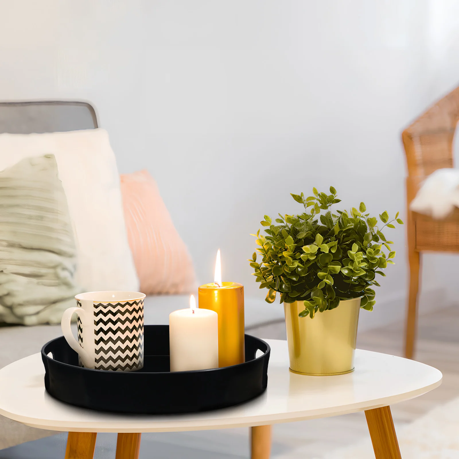 

Round Serving With Handles Coffee Table Decor For Candles Tea Keys Jewelry Storage Tray Decorative Round Tray Home