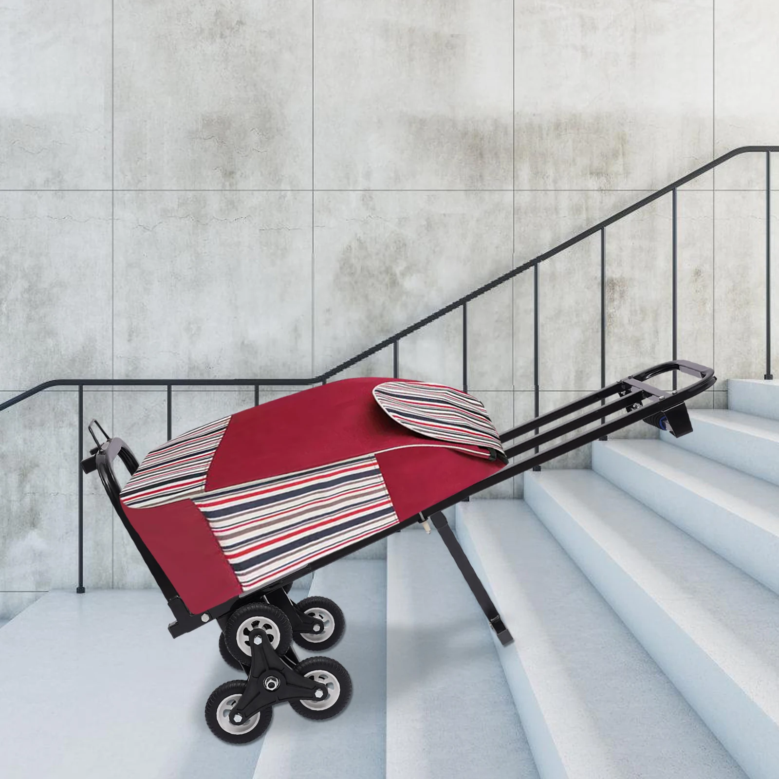 Sturdy Stair Climbing Cart, Adjustable Armrest, 6 Rear Wheels, Foldable Design for Efficient Moving