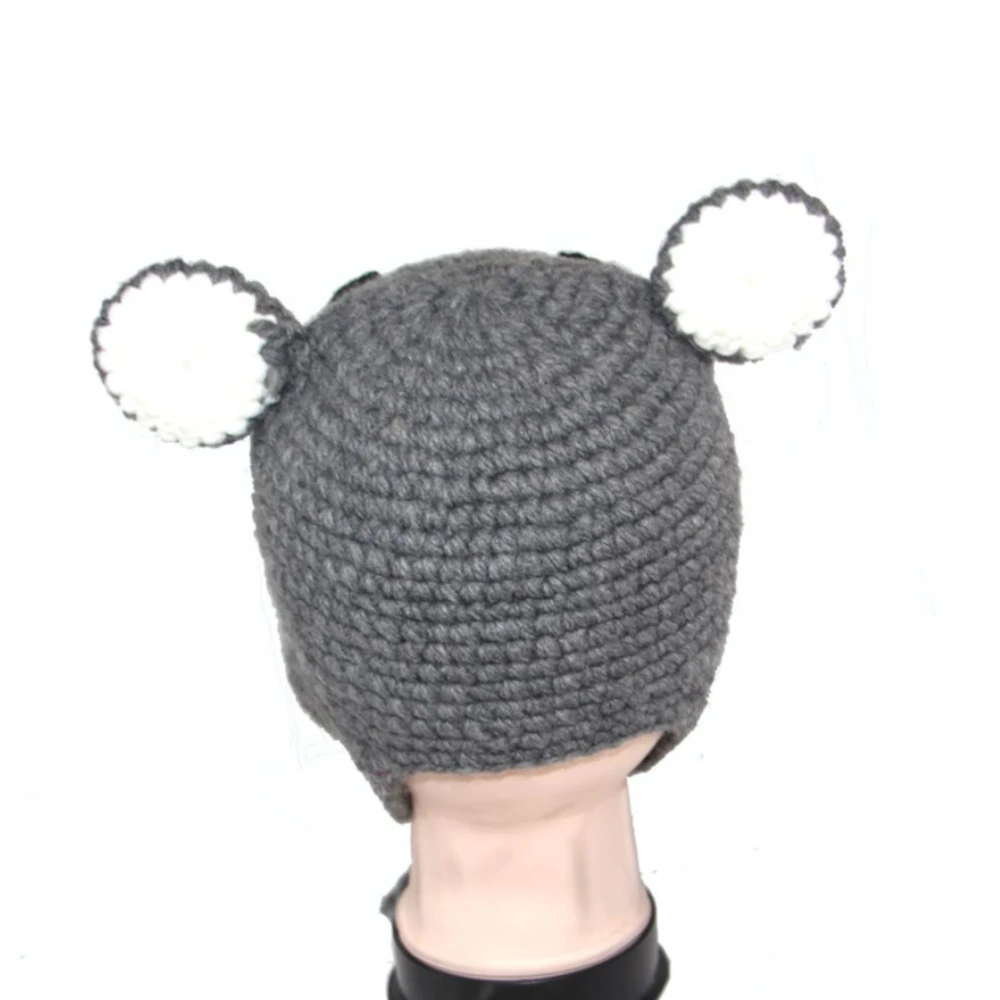 Women Handmade Crochet Koala Earflap Hat Cartoon Animal Braided Tassels Knitted Beanie Winter Ear Protection Cosplay Cap Men