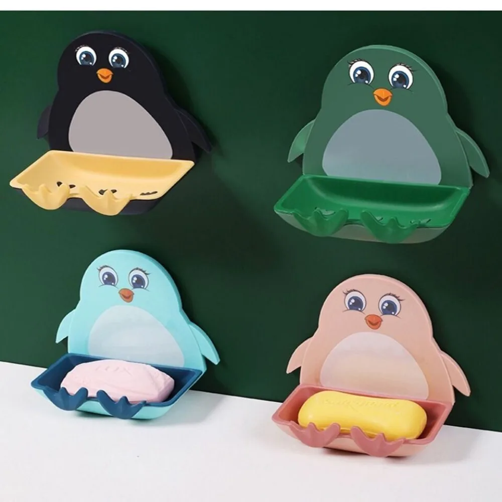 Penguin Shaped Soap Box Holder New Wall Mounted Drainage Soap Dish Suction Cup Durable Storage Rack