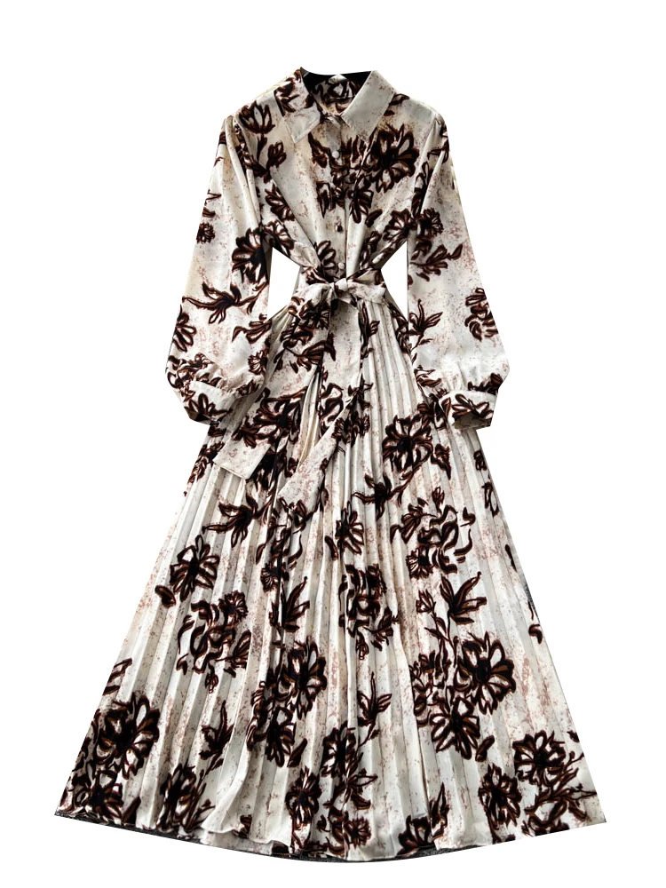 Retro Chic Long Sve irt Dr Women's Autumn 2025 New Slimming Midi Skirt High Waist Polyester Fiber A-Line Ci Commute