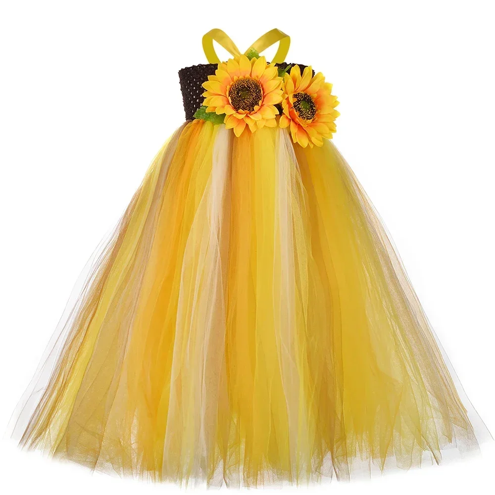 Fall Autumn Fairy Sunflower Tutu Dress for Girls Thanksgiving Party Ball Gown Sun Flower Tulle Dresses Kids Halloween Costumes