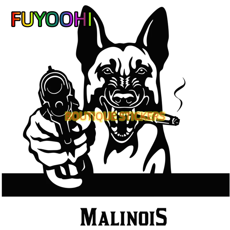 FUYOOHI Accessories Decal Gangster Belgian Shepherd Malinois Alaskan Dog with Gun Vinyl Car Stickers and Decals