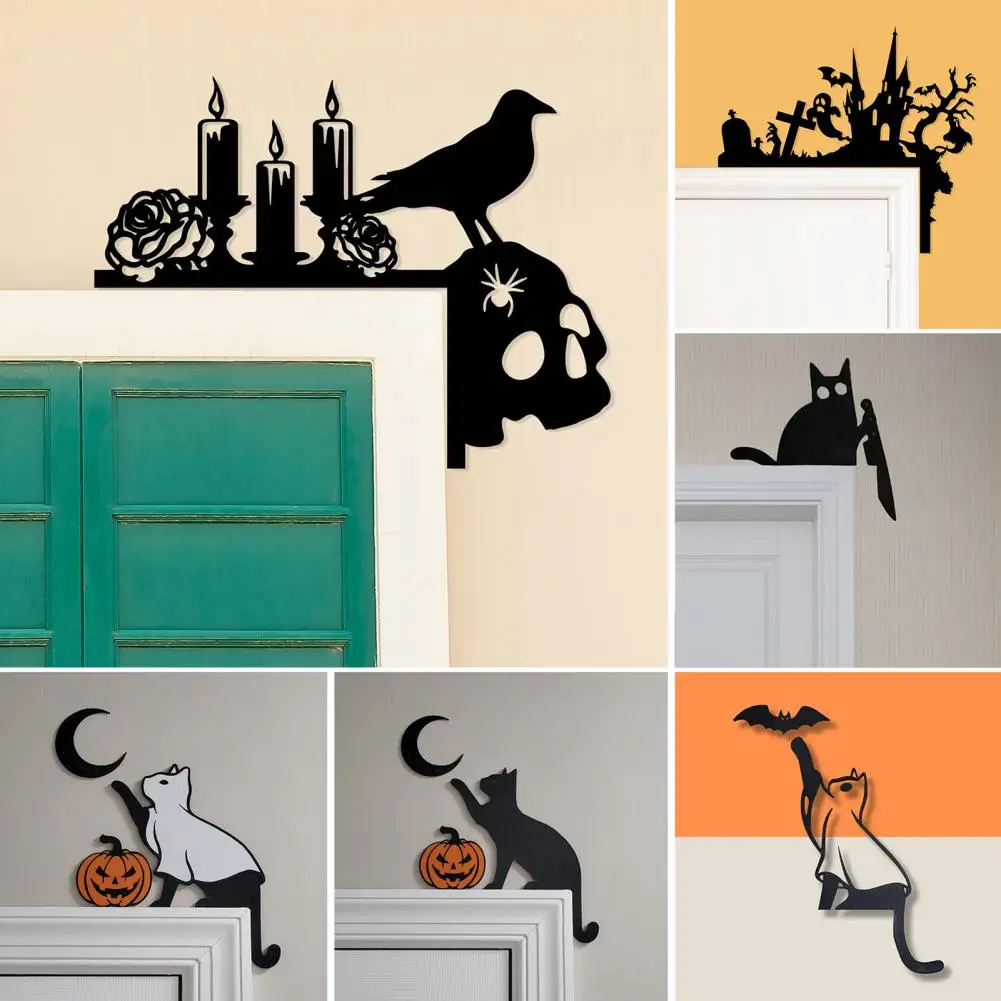 Cat Door Topper Reversible Door Decoration Spooky Halloween Cat Skull Castle Door Topper Decoration Metal Witchy for Home