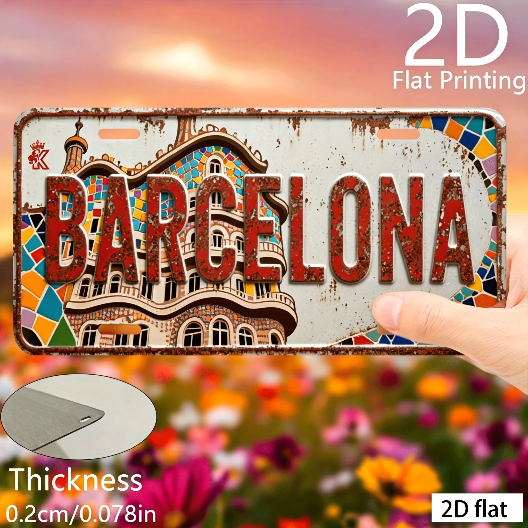 2D Flat - 1pc, 2D Flat, for Decoration Solely, 2D Flat Printing, Retro Sign, Decorative Plaques And Ornaments, Barcelona Theme,