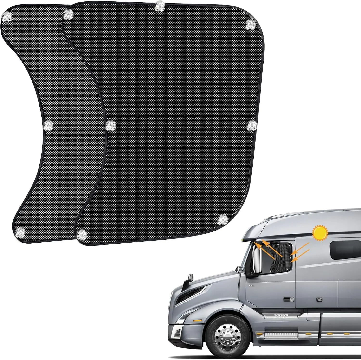 

Semi Truck Sunshade 2pcs Mesh Suction Cups Sun Blocking Shades Heat Reduction Truck Accessories Auto Sunscreen Interior UV