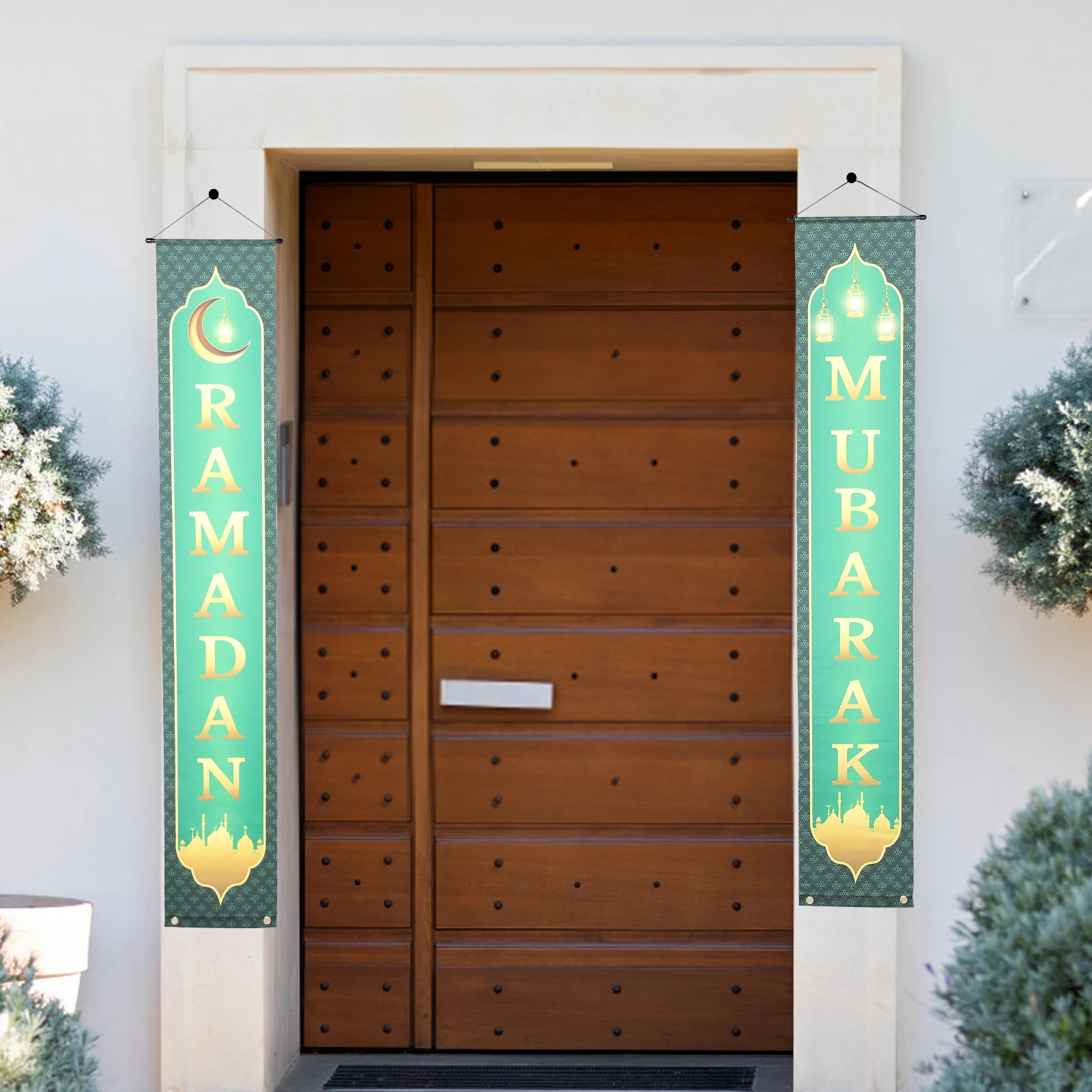 

Eid Fitr Couplets Front Door Polyester Ramadan Mubarak Porch Sign Party Supplies Muslim Curtains Photo Backdrops