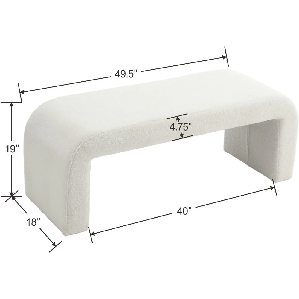 Conjunto de banco Boucle moderno branco de 1, banco retangular de entrada Sherpa, otomano estofado, apoio para os pés do banco interno