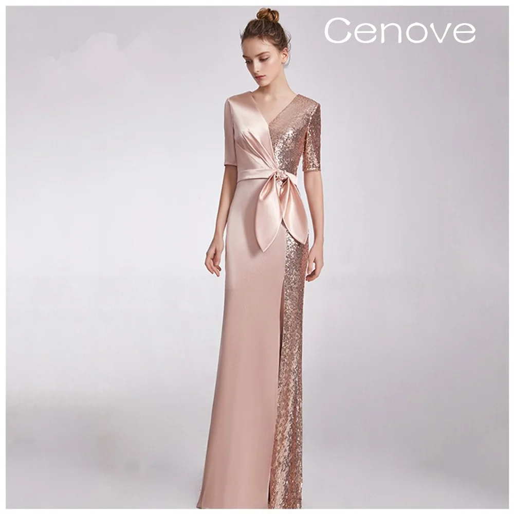 

Cenove V Neckline Prom Dress Floor Length With Long Sleeves Evening Elegant Party Dress For Women2023