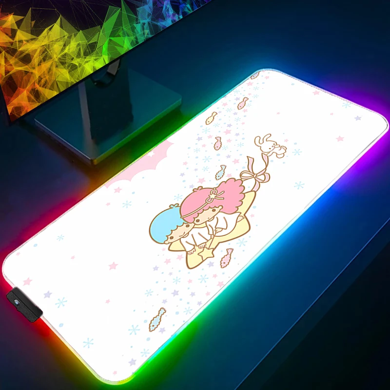 แผ่นรองเมาส์ RGB ลิตเติ้ลทวินสตาร์อะนิเมะคาวาอิอุปกรณ์เสริมสำหรับเล่นเกม LED คีย์บอร์ดแผ่นรองเม้าส์สำหรับเล่นเกมพรมแผ่นรองเมาส์มีไฟแบ็คไลท์