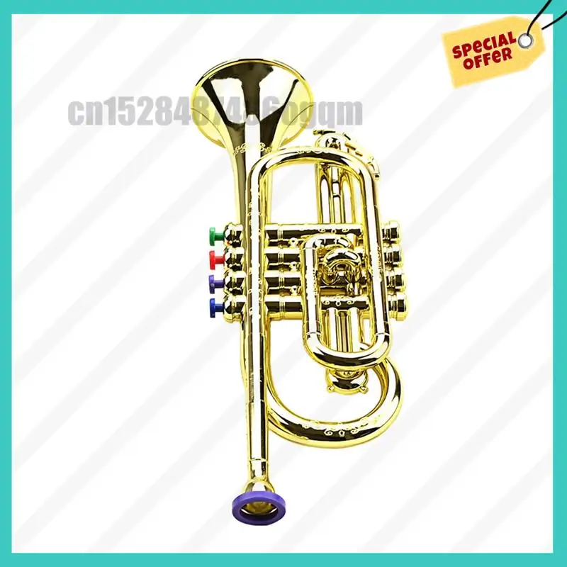 -ABJZ Trumpet Kids آلات النفخ التعليمية الموسيقية ABS Gold Trumpet مع 4 مفاتيح ملونة للأطفال