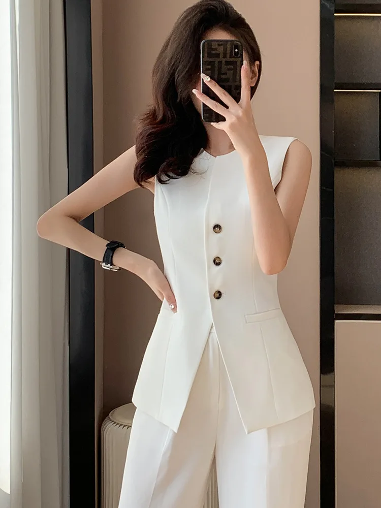 Tesco Solid Blazer Vest Wide Leg Pants Sets For Women 2024 Sleeveless Tops New In Matching Sets Women\'s Suit For Spring Summer