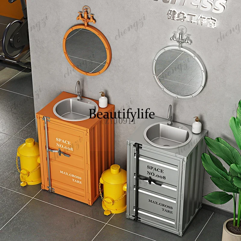 TTT  Industrial wind container face wash basin, retro commercial floor column wash basin, bar wash basin