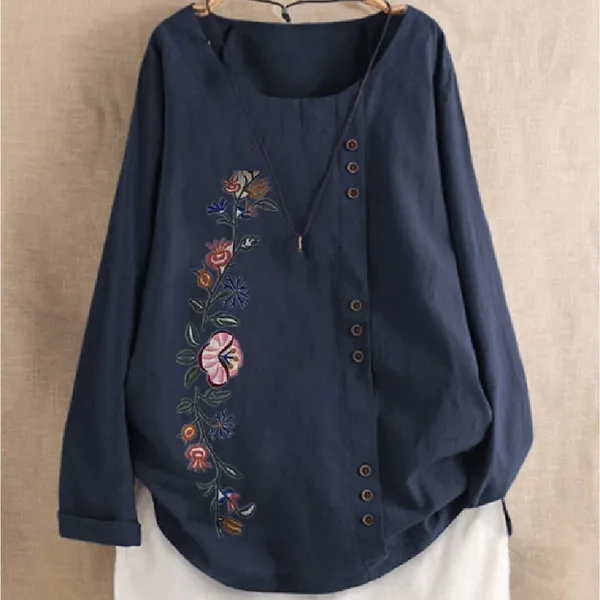 Hot Style Restoring Ancient Ways Long-sleeved Cotton and Linen T-shirt Long Sleeve O-Neck Women's Clothes Loose Shirts Blouses