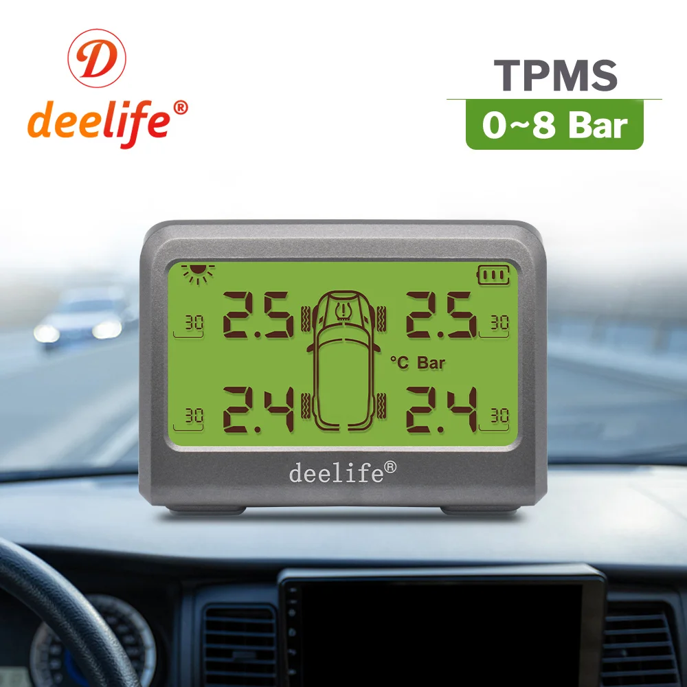 Deelife TPMS Tire Pressure Monitoring System Solar Car TMPS Control with 4 Tyre Sensors