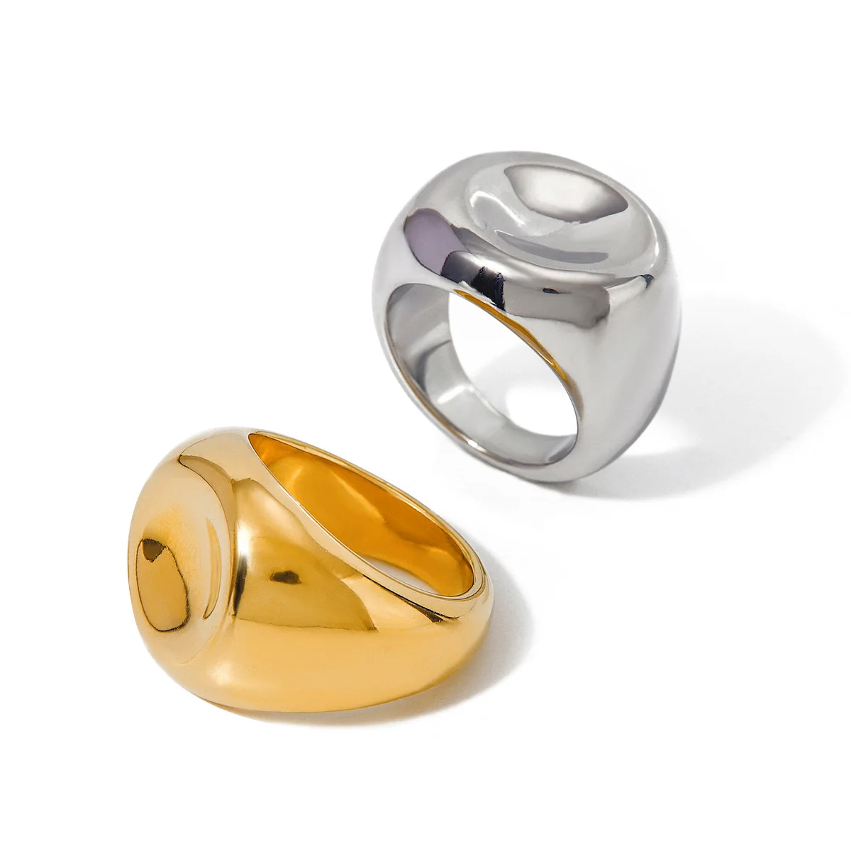 

Stainless Steel PVD 18K Gold Plated Tarnish Waterproof Rugged Solid Rings For Woman Jewelry Wholesale INS