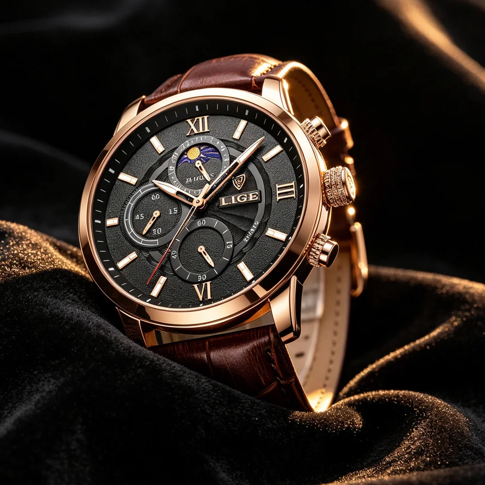 LIGE Casual Men Watch Luxury Leather Waterproof Sport Quartz Wristwatch Chronograph Military Watch for Men Relogio Masculino