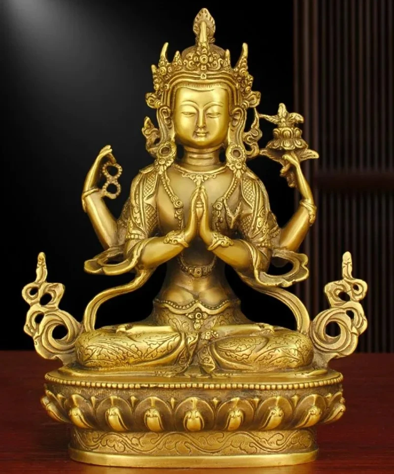 Copper Nepalese Buddha Statue Four-armed Guanyin Buddha Statue Home Decoration Handicrafts