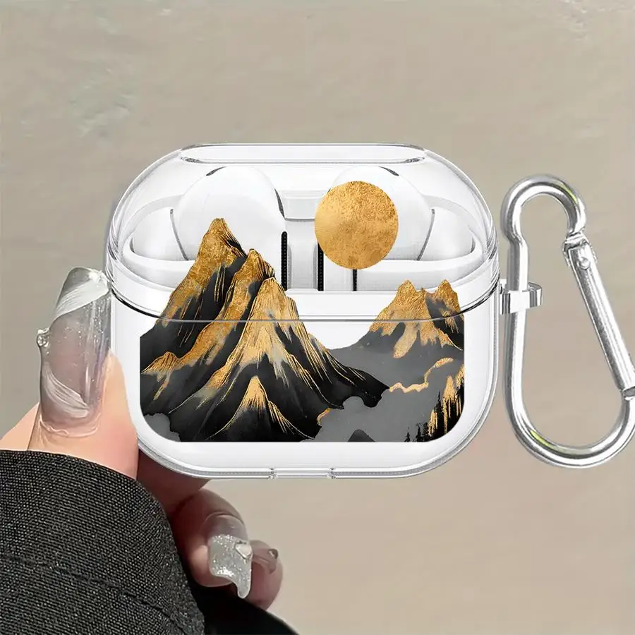 Clear Earphone Cases Cover Case For Samsung Galaxy Buds Live 3Pro 4Pro 4 Pro 3 FE 2 Mountain Plane Pattern