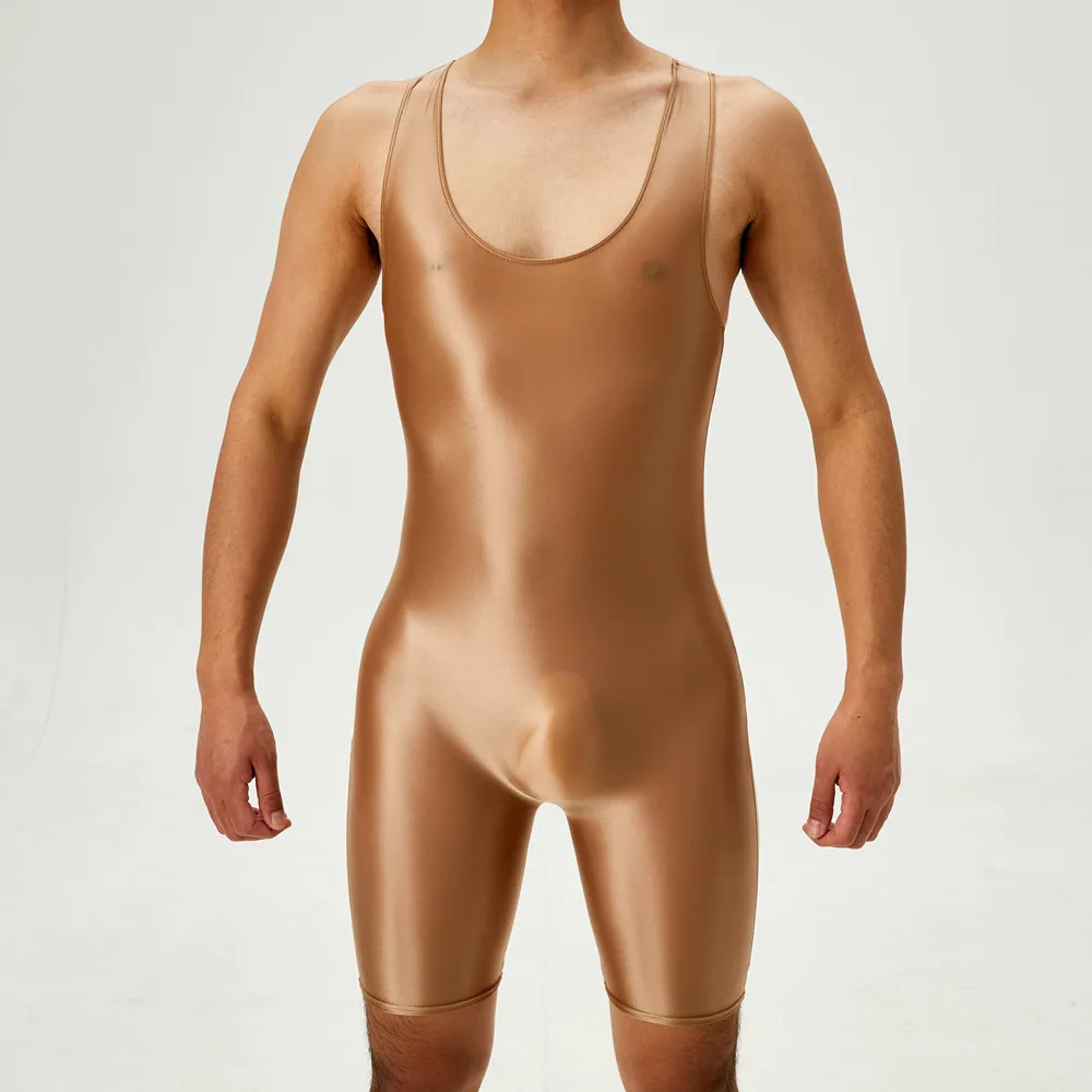 

Glossy See Through Sexy Mens Bodysuit Undershirts One-piece Jumpsuit Romper Fitness Leotard Male Underwears