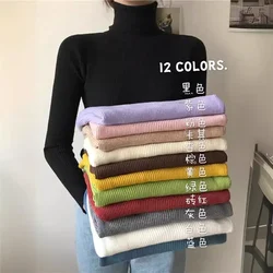 YTJHRG Women's Turtleneck Sweater Autumn Winter Fashion Pullover Elastic Knit Ladies Jumper Casual Solid 2024 New Female Tops