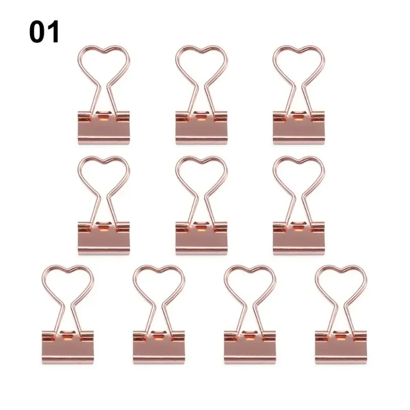 10Pcs Cute Heart Flower Shaped Paper Clip Rose Gold Metal Binder Clips for Book Decorative Clip Notes Letter Binding Clips