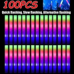 100Pcs LED Glow Sticks Bulk Colorful RGB Glow Foam Stick Cheer Tube Dark Light for Xmas Birthday Wedding Party Supplies
