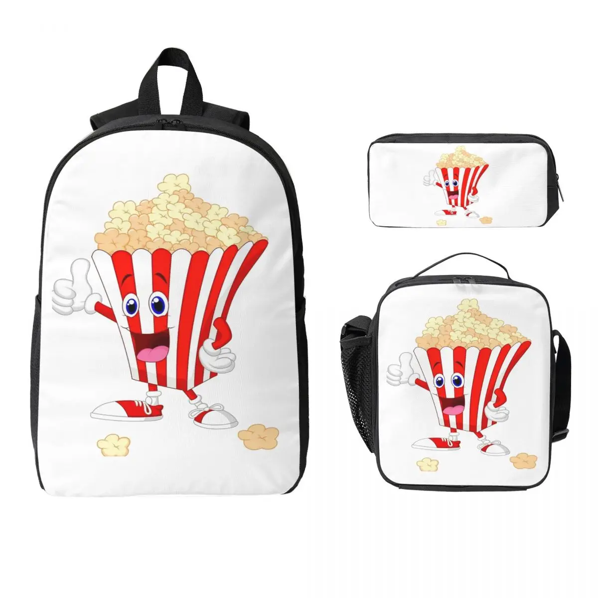 

Popcorn Cartoon Art Backpack Boys Girls BookBag School Bag Laptop Shoulder Bags 3ps Insulated Lunch Bag Pencil Case