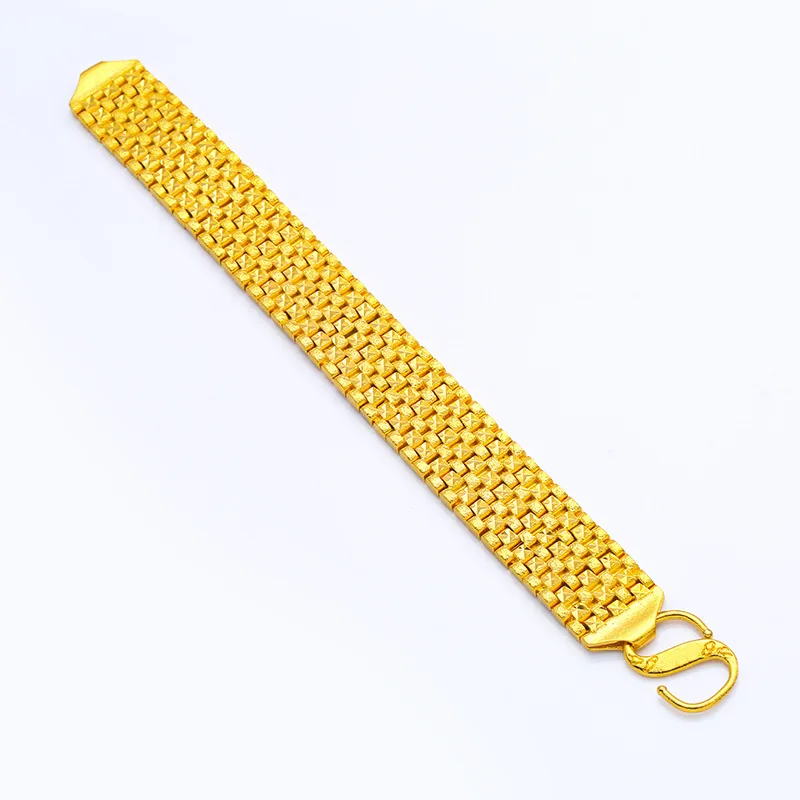 

Men's 24K Gold (AU999) Boss Square Wide Bracelet | Tapered Square Links, Filigree Borders with Magnetic Bagua Clasp