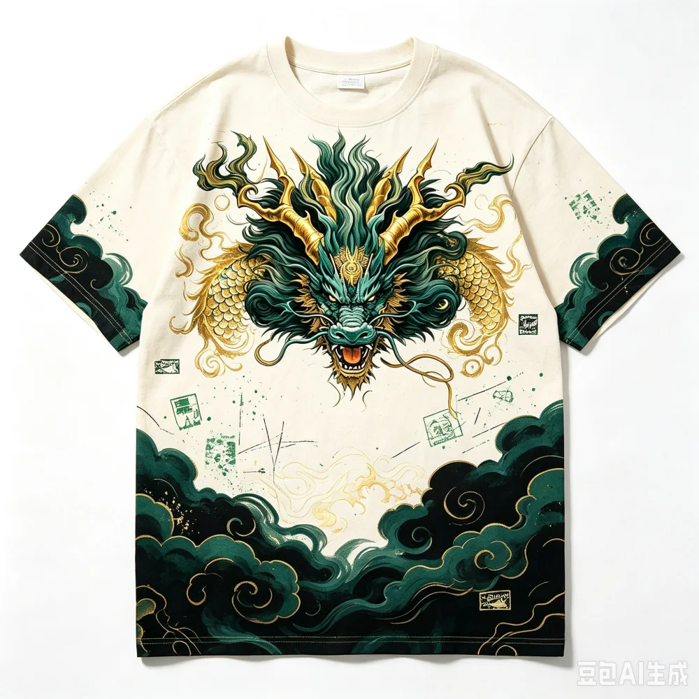 2026 Breathable Quick‑Dry 3D Printed Green‑Gold Dragon Cloud Graphic Short‑Sleeve Streetwear T‑Shirt A Family Set