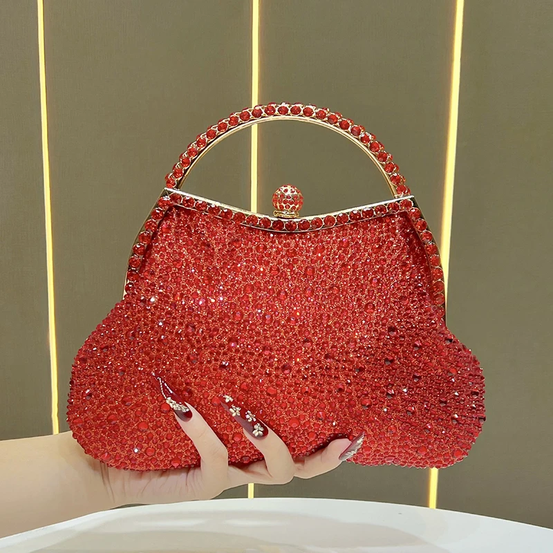 Women Brand High End Rhinestone Handbag New Fashion Luxury Fine Diamond Inlay Evening Clutch Bag  Wedding Party Shoulder Bag