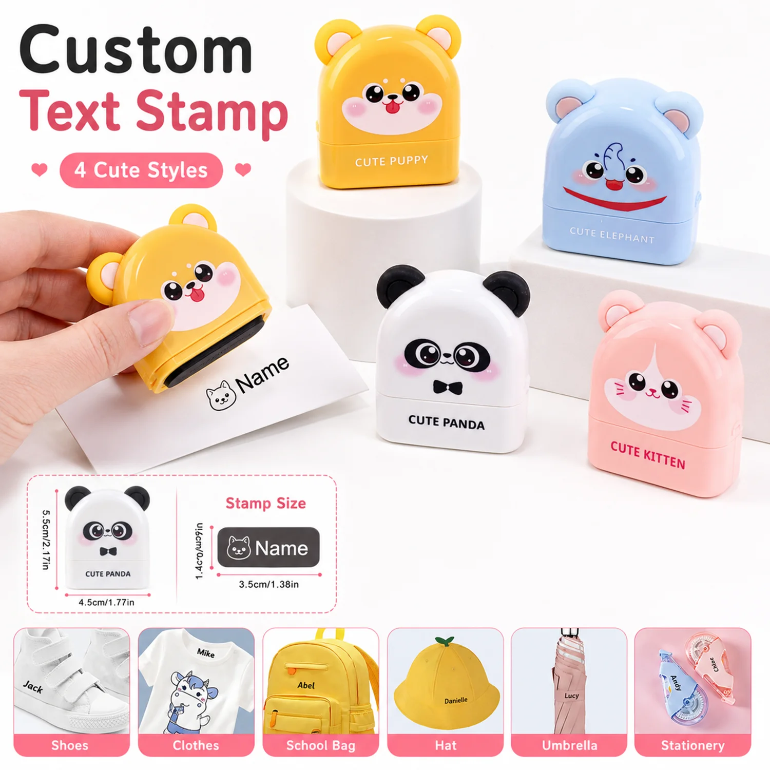 Personalized Cute Name Stamp Waterproof Clothing Label for Kids Self Ink Stamp for Kindergarten School Bags Custom Stamp