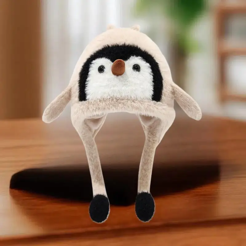 Cartoon Sweet Cute Penguin Ear Flap Hat Winter Outdoor Warm Thickened Plush Windproof Soft Pullover Hat Children's Gift