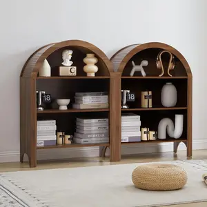 Walnut 3-Shelf Arched Bookcase with Adjustable Shelves for Home or Office