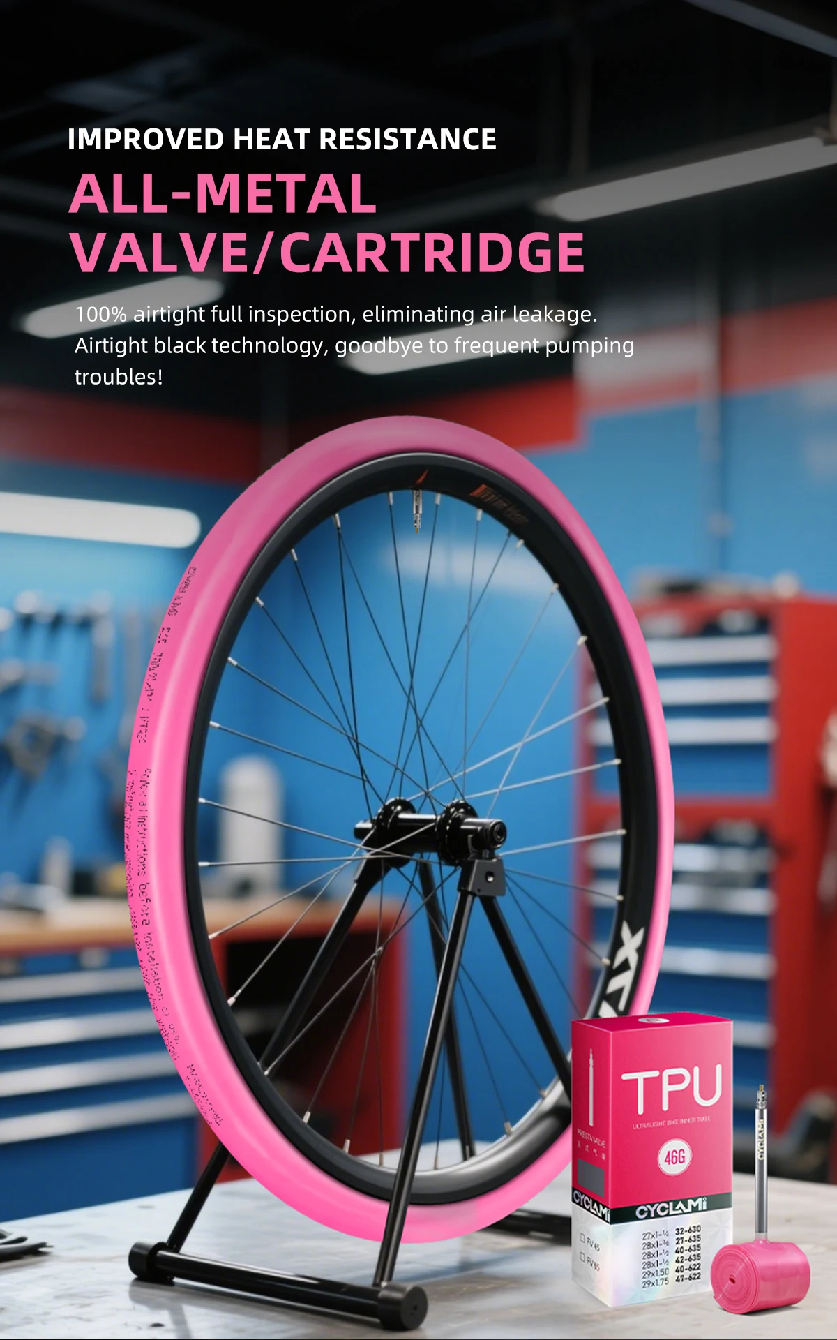 CYCLAMI Ultraleichter Fahrradschlauch 46g für Gravel 700C X 32C 35C 37C 40C 47C Rennrad MTB29 Fahrrad TPU-Material Reifenlänge FV 45mm – Detail 6