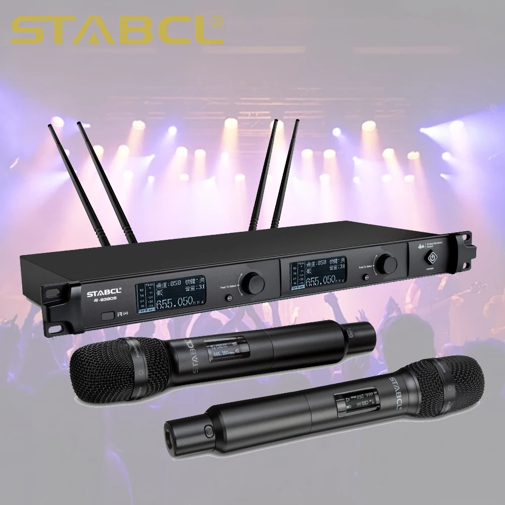 

2025 ST-9380S Профессиональные беспроводные микрофоны True Diversity для выступлений на сцене, 2-канальные UHF с шумоподавлением большого радиуса действия