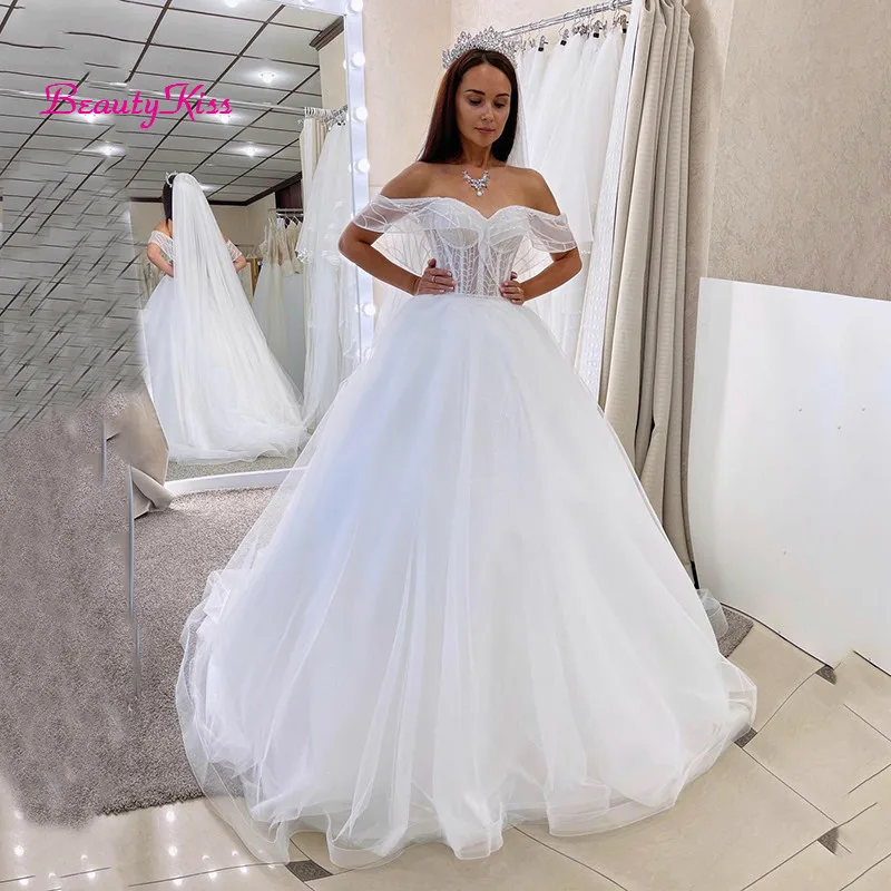 Boho robe De mariée hors De l'épaule Vintage paillettes dentelle Appliques princesse robes De mariée Vestido De Novia sur mesure