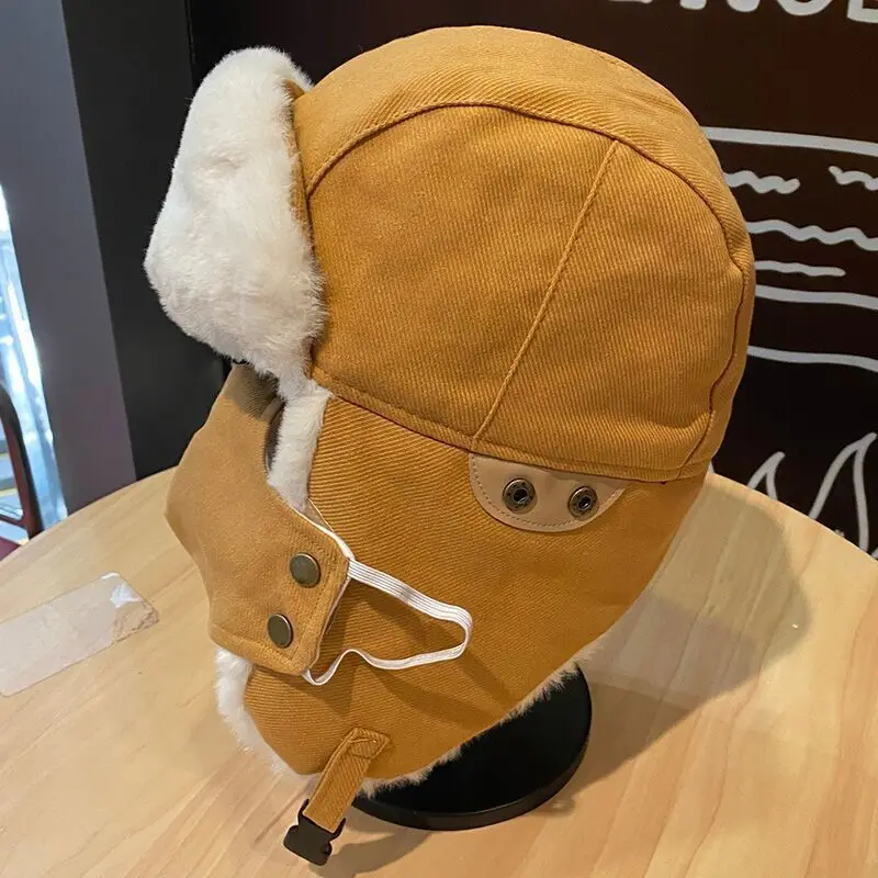 Winter Plush Earflap Aviator Bomber Hat Face Mask Goggles Ski Riding Biking Snow Thicken Warm Cotton Cap Glasses Women Windproof