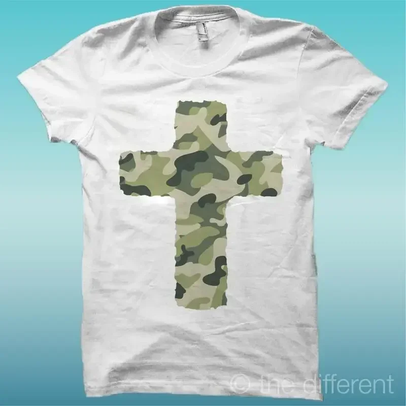 T Shirt Croix Militaire Blanc The Happiness Is Have My Neuf