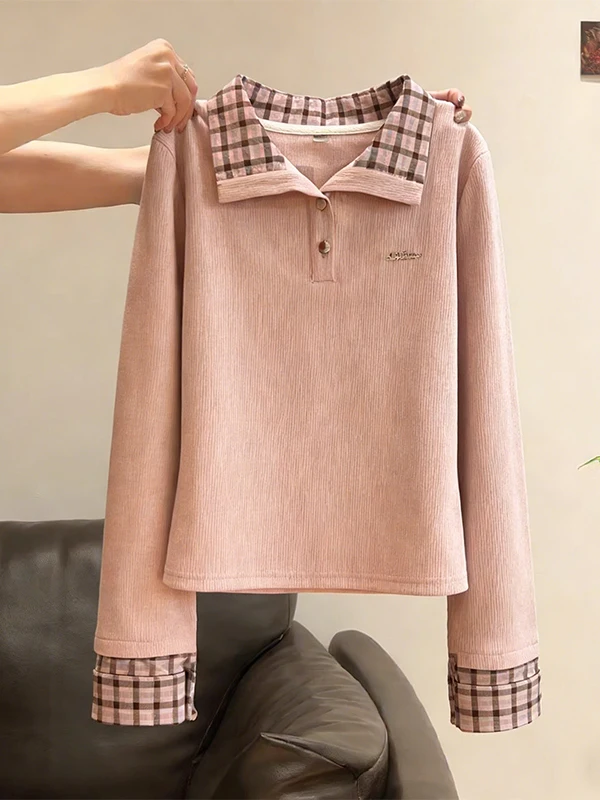 

Chic Long Sleeve Fake Two-Piece T-Shirt Warm Base Layer Top Slimming Versatile Anti-Aging Stylish Spring 2026 plus Size Women...