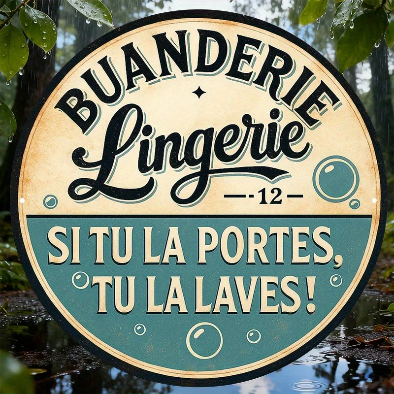 1pc, Round French Aluminum Sign, 
