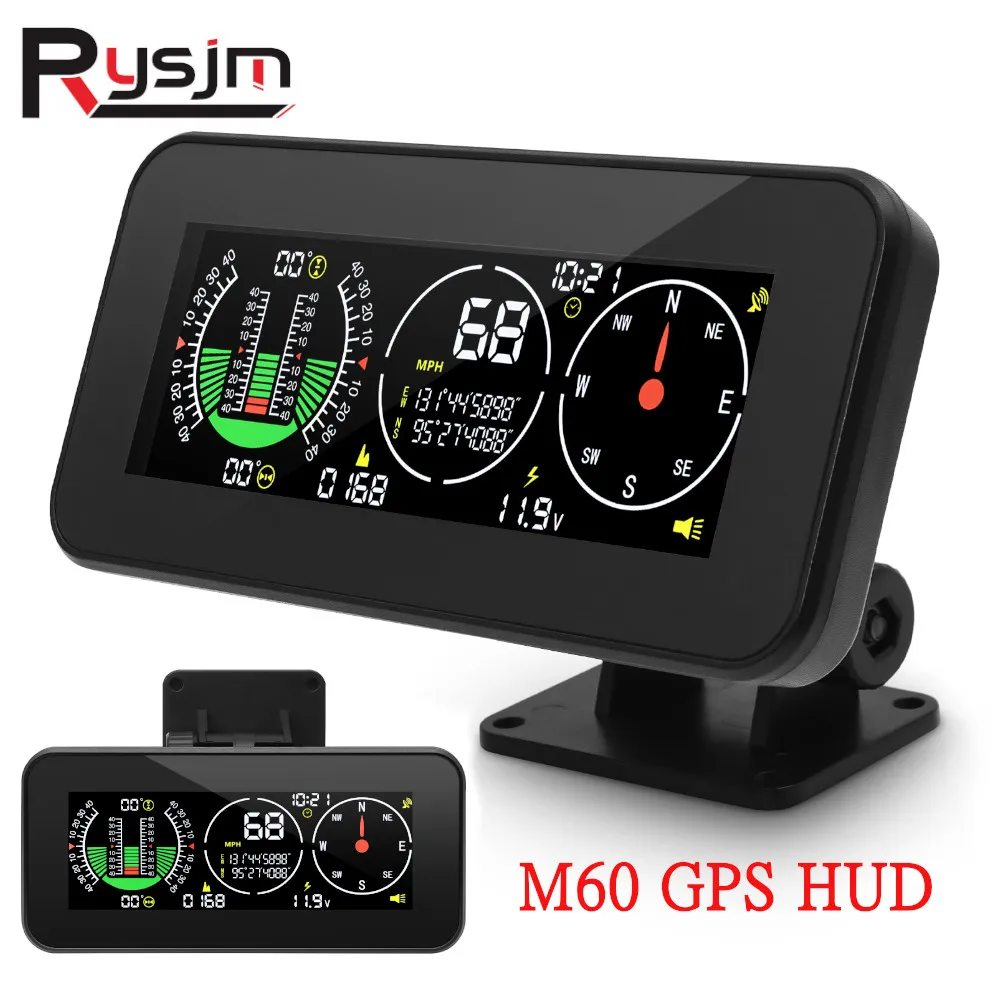 NEW M60 Car GPS HUD Speedometer Intelligent Inclinometer Off-road Speed Display Tilt Pitch Angle Compass Overspeed Alarm