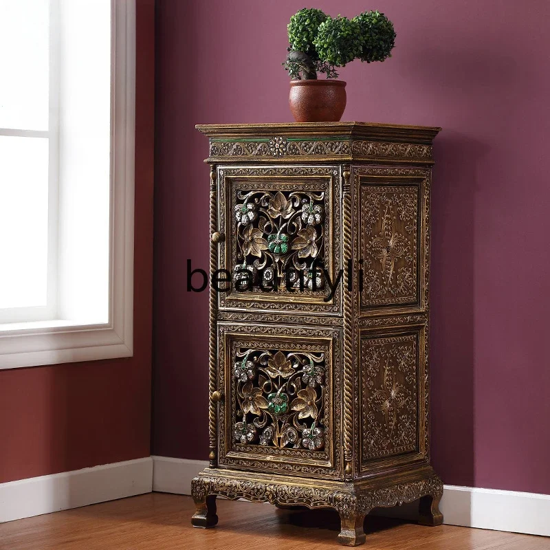 

South East Asia style solid wood porch cabinet, new Chinese small cabinet Thai furniture living room wall door cabinet