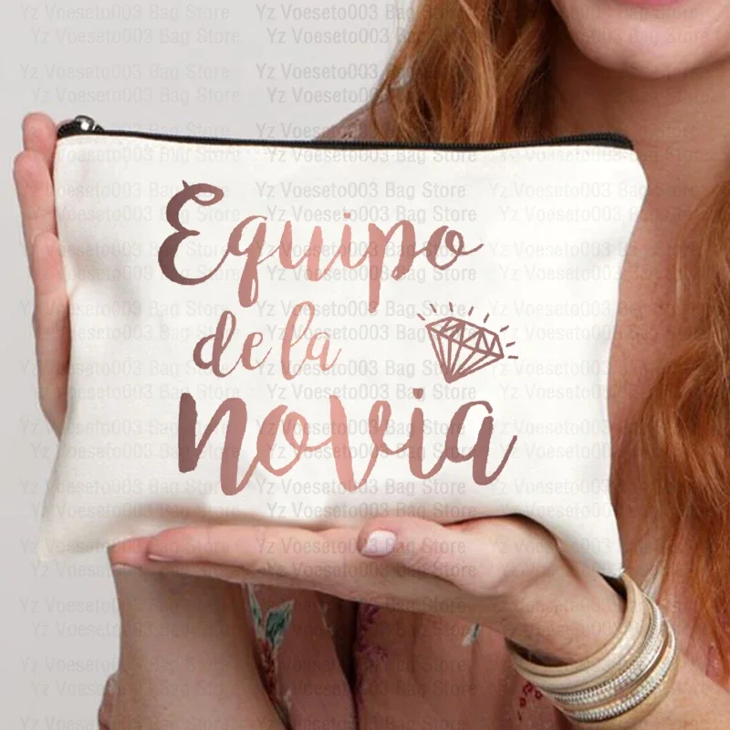 Tribu De La Novia Spanish Printed Cosmetic Makeup Bag Travel Toiletry Pouchs Women Toilet Kits Wedding Bride Party Lipstick Bag