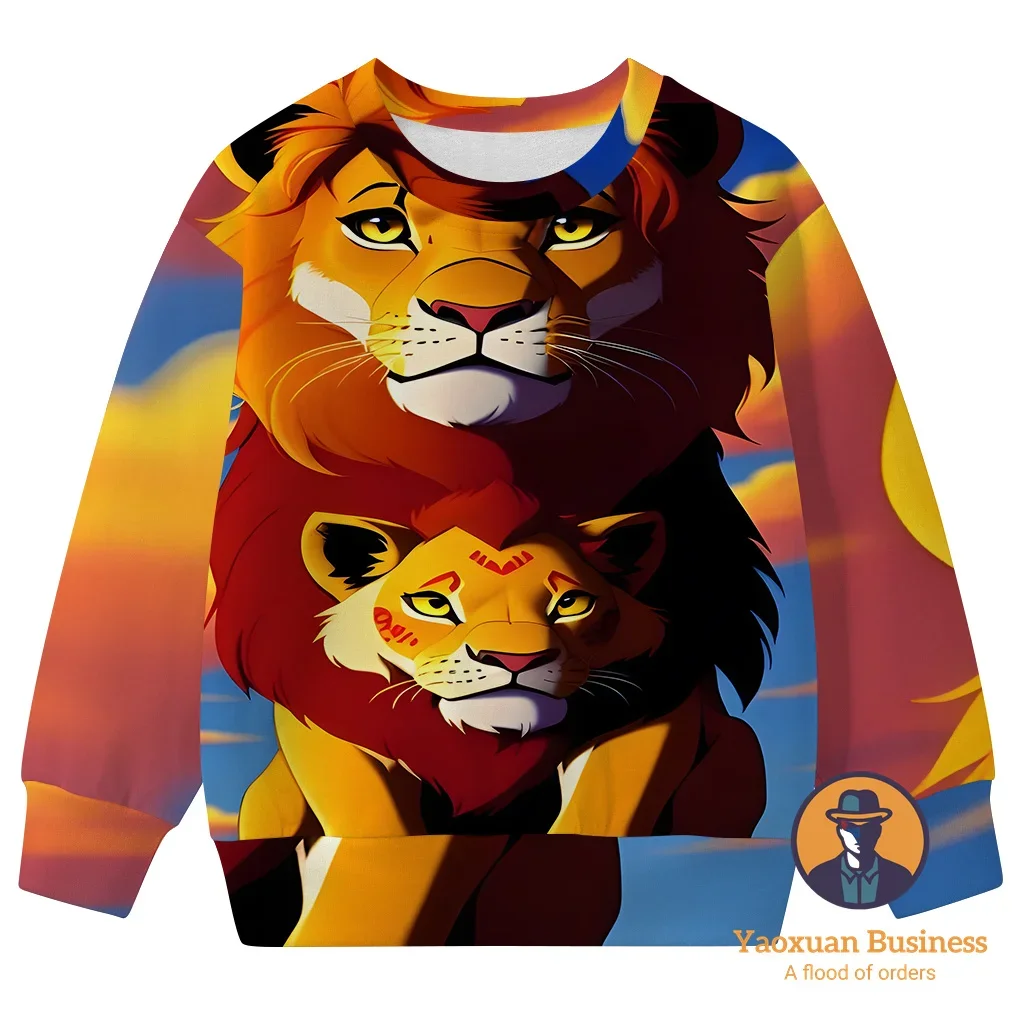 

2025: Король Лев, дети, подростки, мальчики, девочки, 3D свитшот с круглым вырезом, мультяшный принт, новый летний модный бестселлер, хит продаж